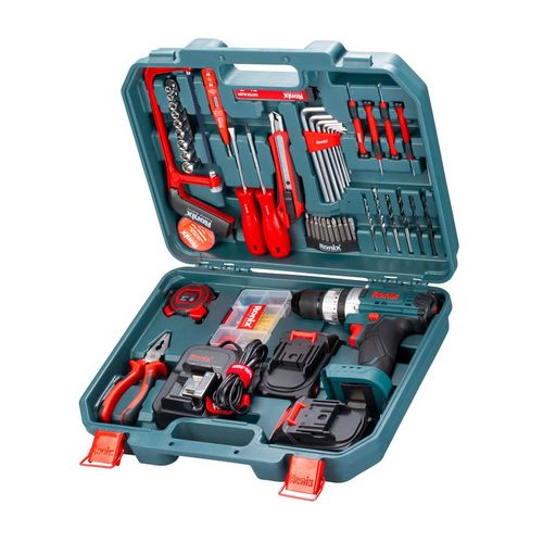 Set de taladro inalámbrico 20V + herramientas manuales (53 piezas)
